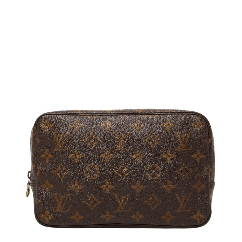 Louis Vuitton Monogram Trousse Toilette Pouch Clutch Brown Leather
